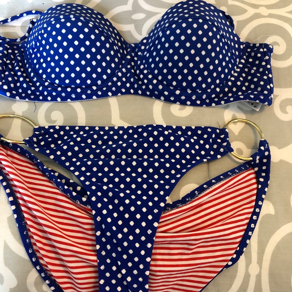 Jessica Simpson blue and white bikini